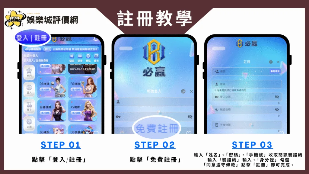 必贏娛樂城評價68分?出金慢但優惠多,值不值得新手加入? 8 必贏娛樂城-註冊教學
